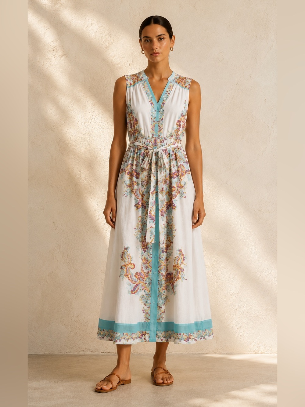 Ciebon Aloia soft tencel midi dress in pastel watercolor paisley print. XS